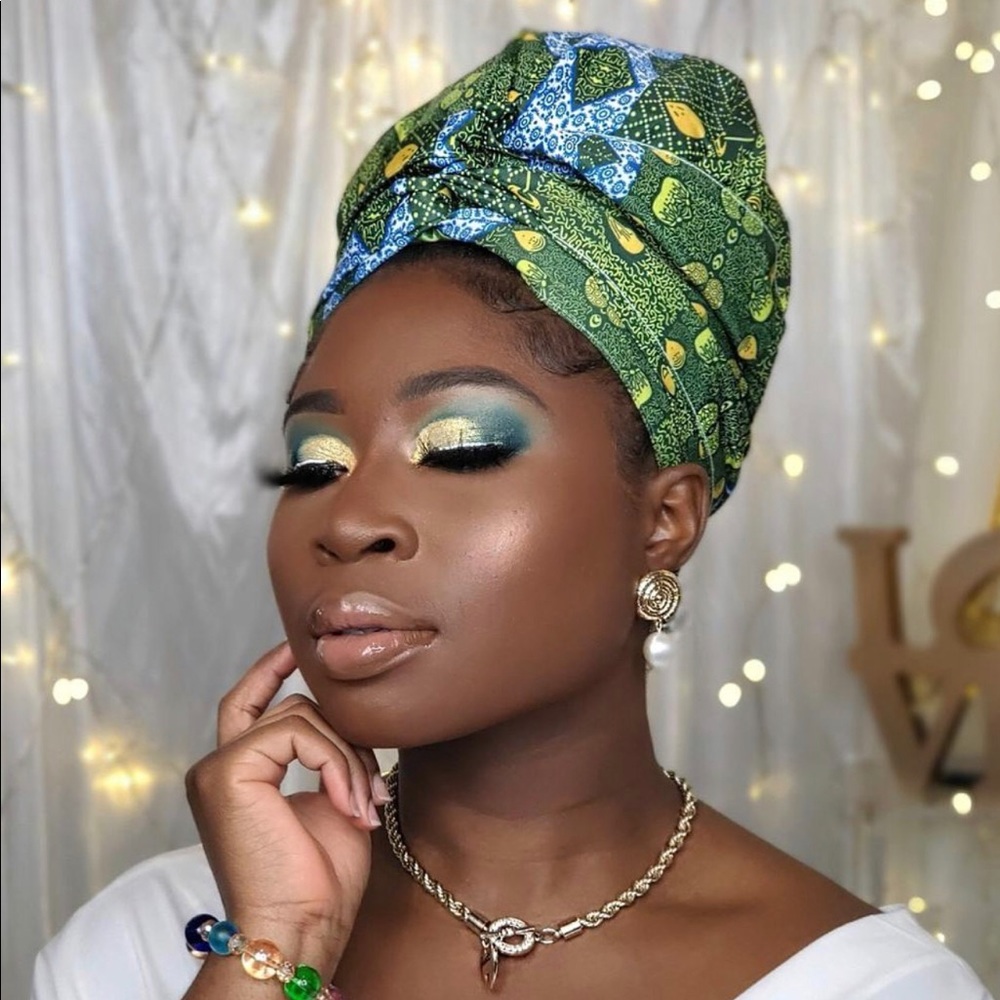 ANEWCROWN Head Wrap Green African Print